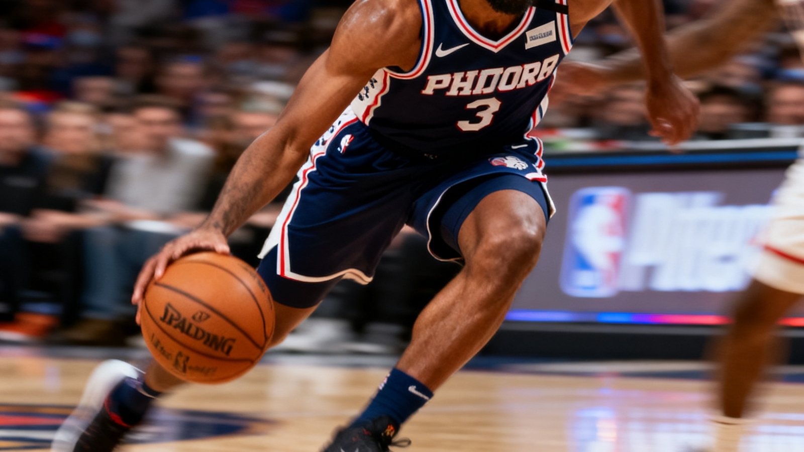 搜球吧NBA季后赛高清直播画面，篮球运动员在球场上快速突破上篮的精彩动作特写